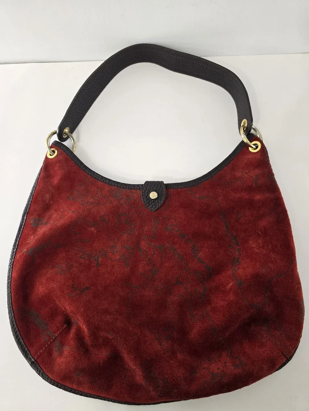 Alviero Martini 1a Prima Classe Bolso Primera Clase Suede Map Print Leather Hobo